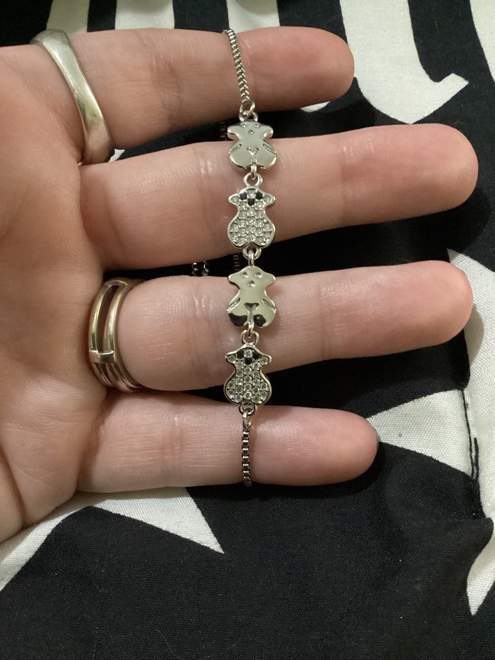Silver Teddy Bear Link Bracelet - Women's Jewelry